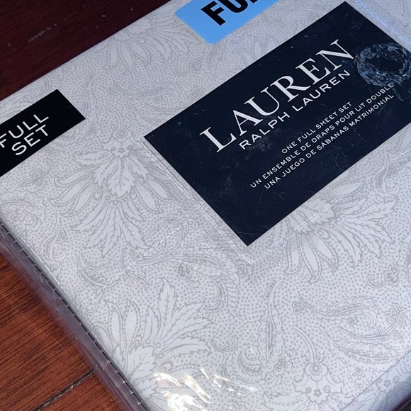 RALPH LAUREN Gray Floral Full Size Sheet Set - 100% Cotton Fits 18 Mattress
